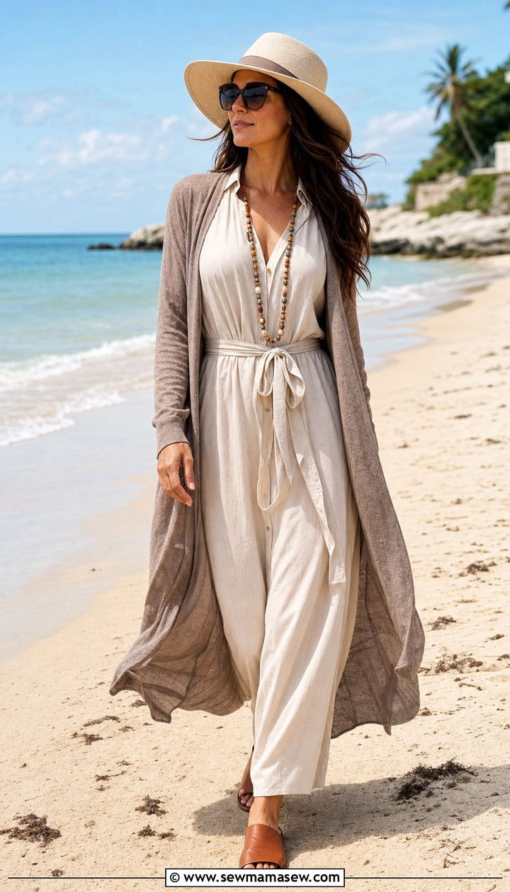 Maxi shirt dress with open front cardigan - 25 Shirt dress outfit ideas with a cardigan