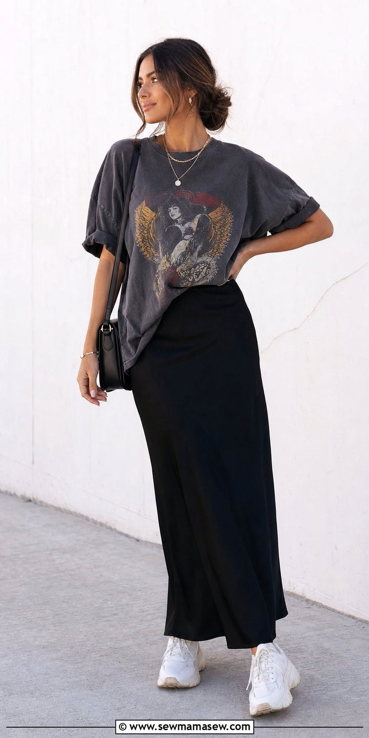 Maxi skirt and graphic tee outfit - 25 streetwear outfits aesthetic