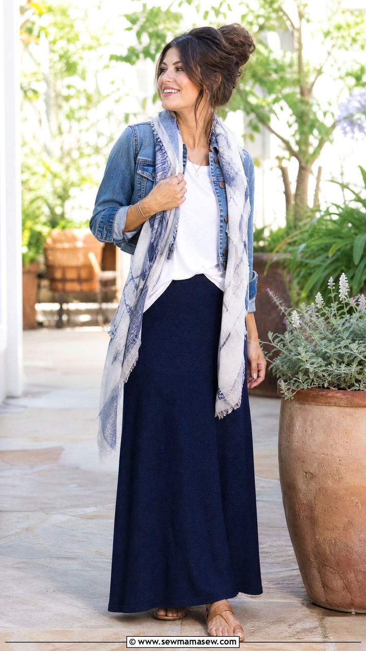 Maxi skirt and tee outfit for makeup artists - 30 Makeup artist outfit ideas