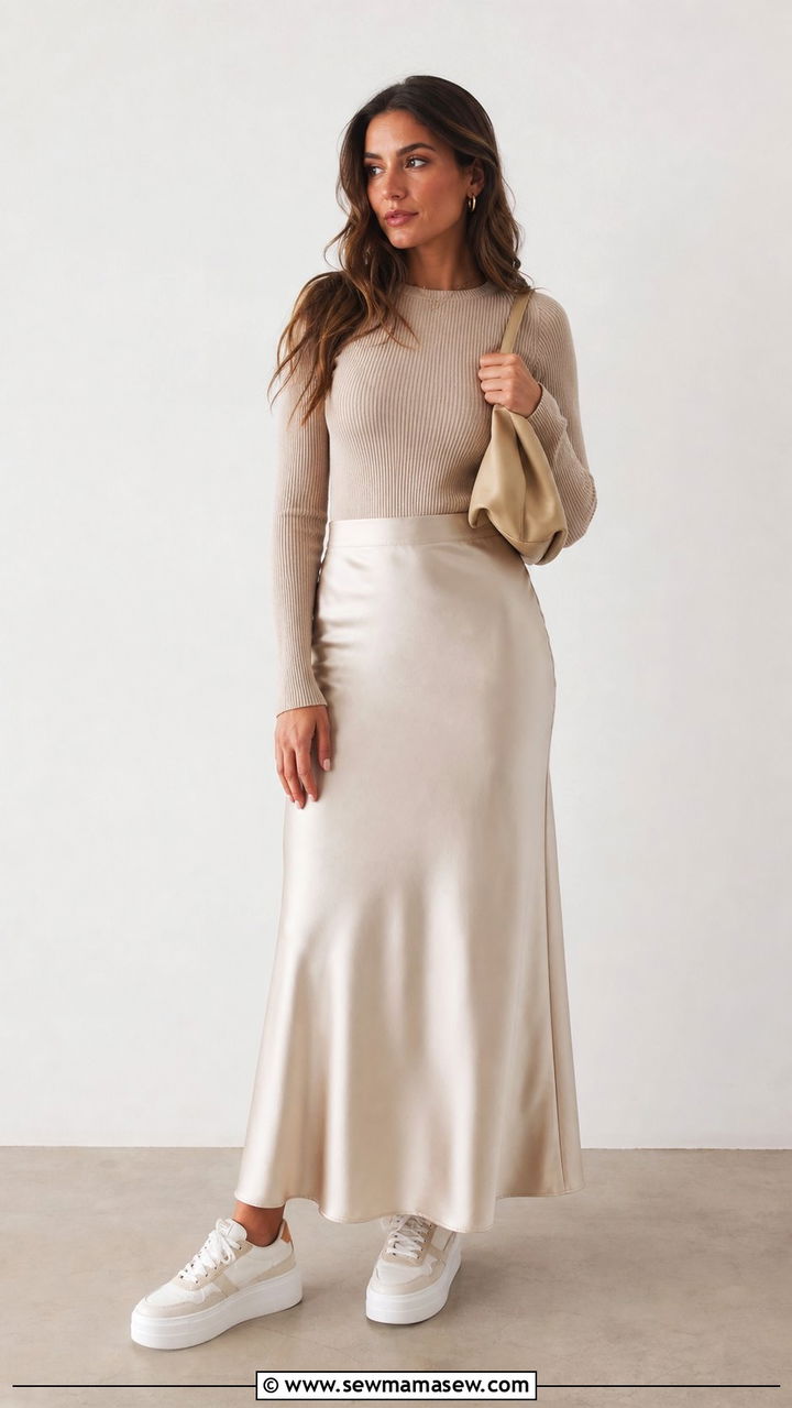 Maxi skirt with a fitted knit and platform sneakers - 25 sneaker outfits aesthetic
