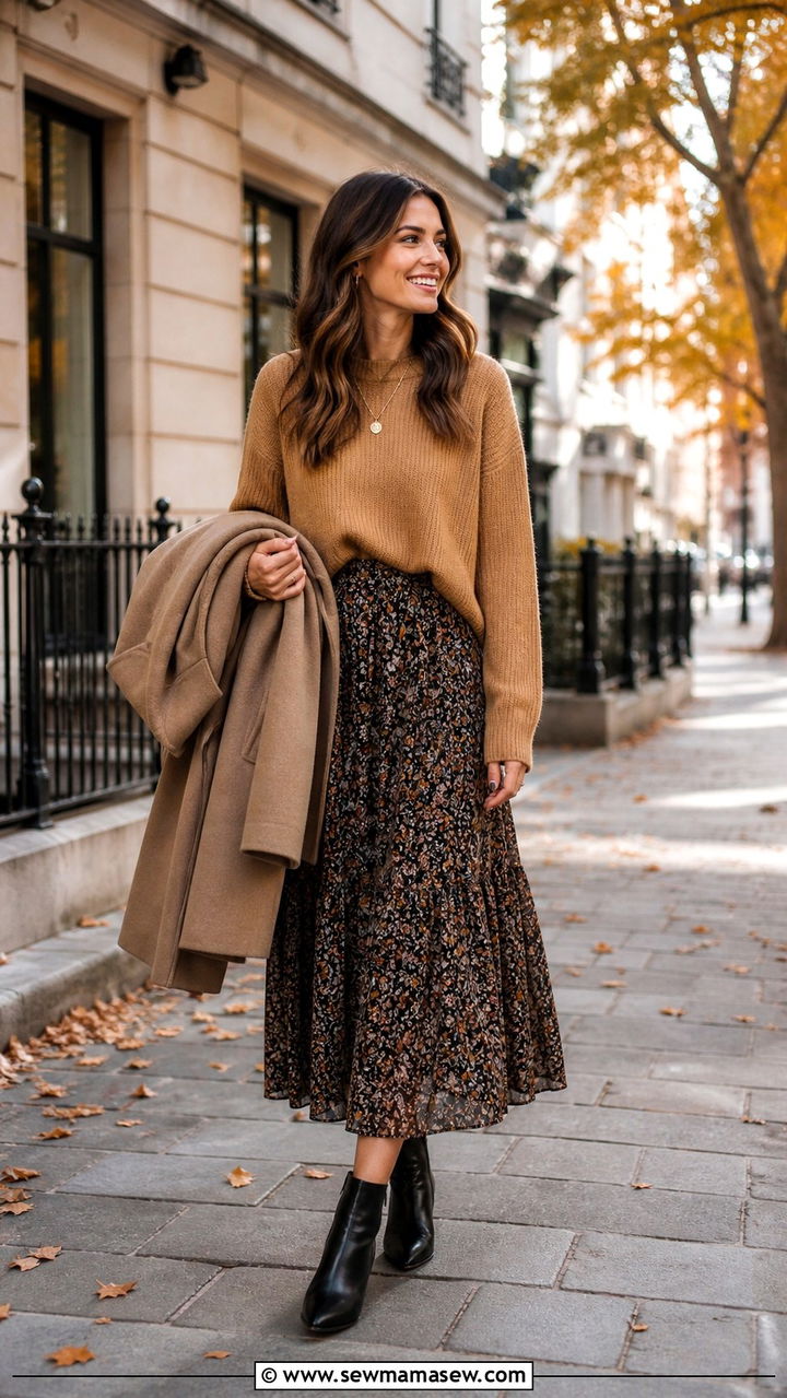 Maxi skirt with ankle boots outfit - 40 maxi skirt outfit ideas