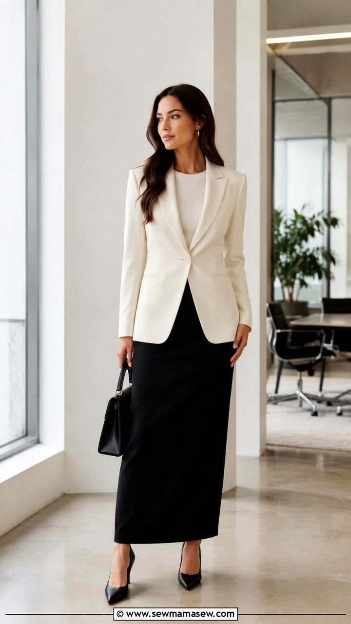 Maxi skirt with blazer and pointed toe heels - 30 How to style a maxi skirt