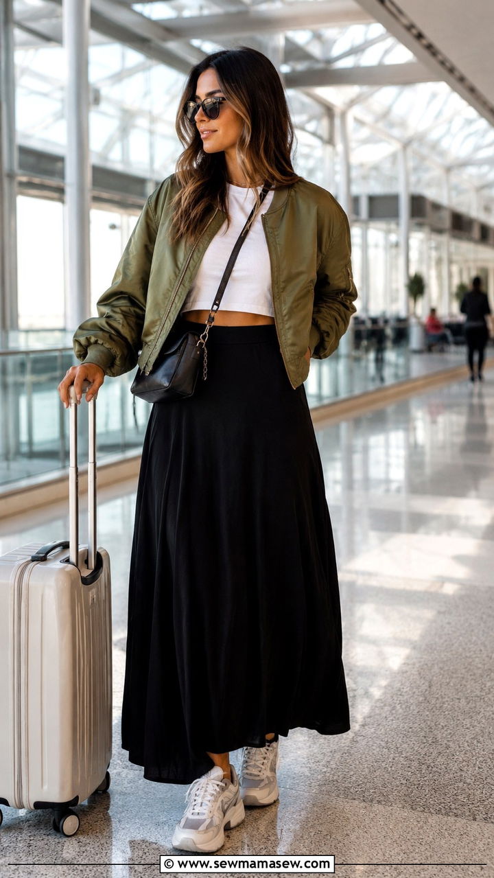 Maxi skirt with bomber jacket and chunky sneakers - 30 How to style a maxi skirt