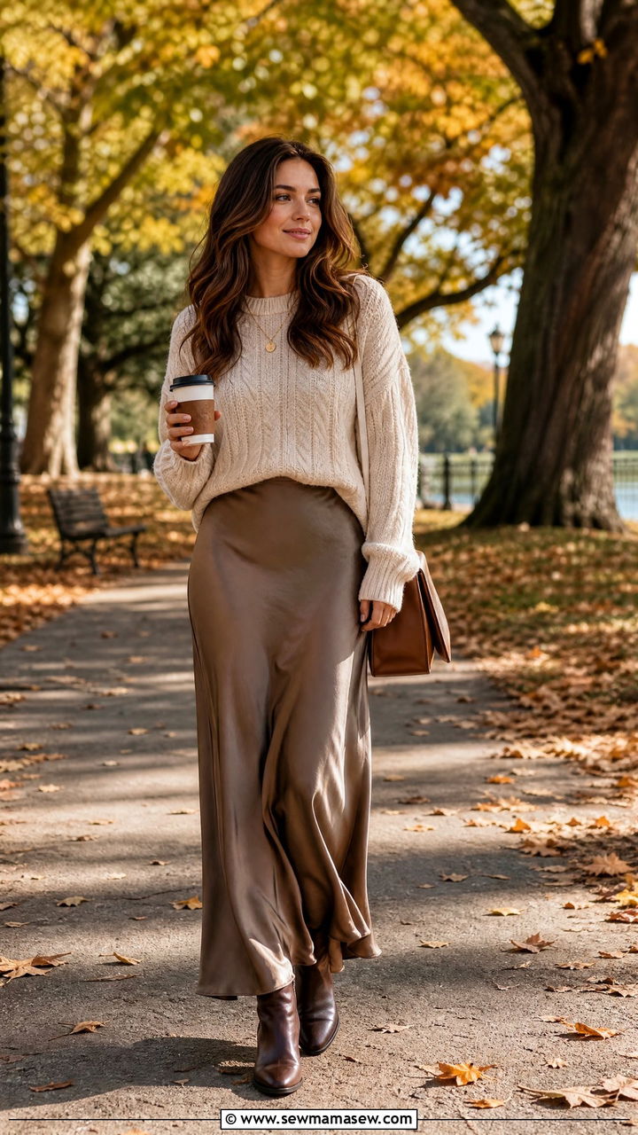 Maxi skirt with chunky knit sweater and ankle boots - 35 how to style maxi skirt
