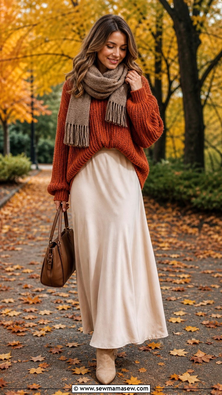 Maxi skirt with chunky sweater outfit - 40 maxi skirt outfit ideas