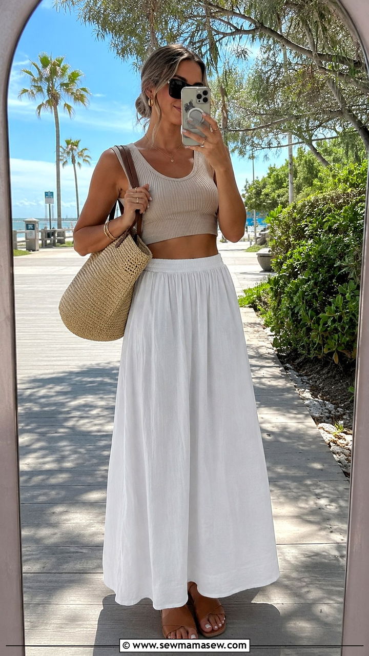 Maxi skirt with crop top and flat sandals - 30 How to style a maxi skirt