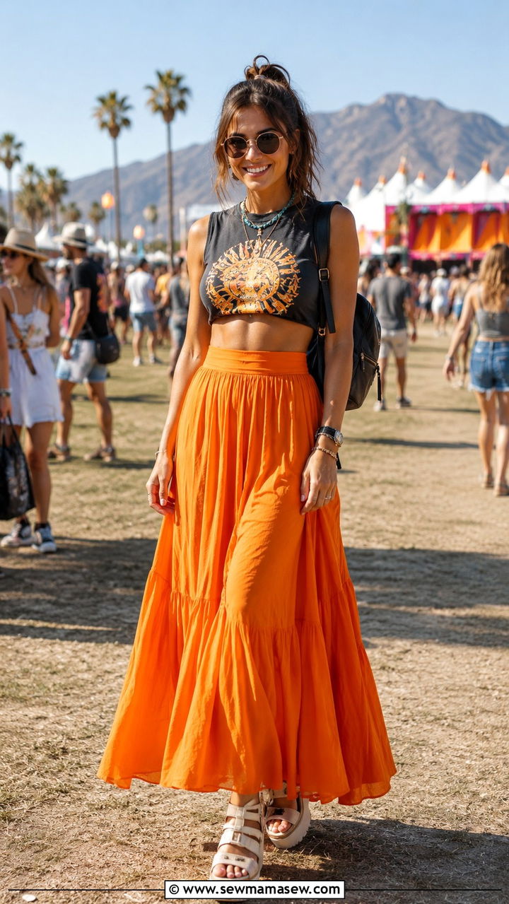 Maxi skirt with graphic crop top - 30 Spring outfits with maxi skirts