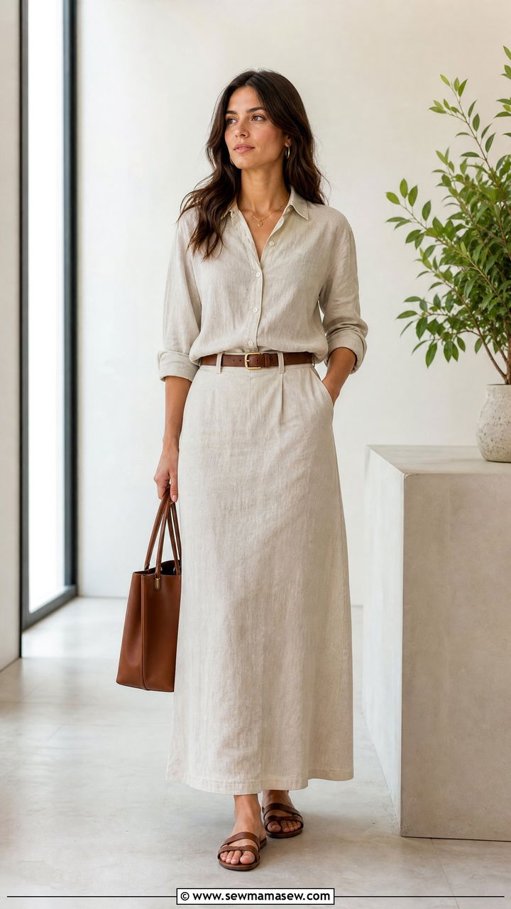 Maxi skirt with linen button down shirt - 35 how to style maxi skirt