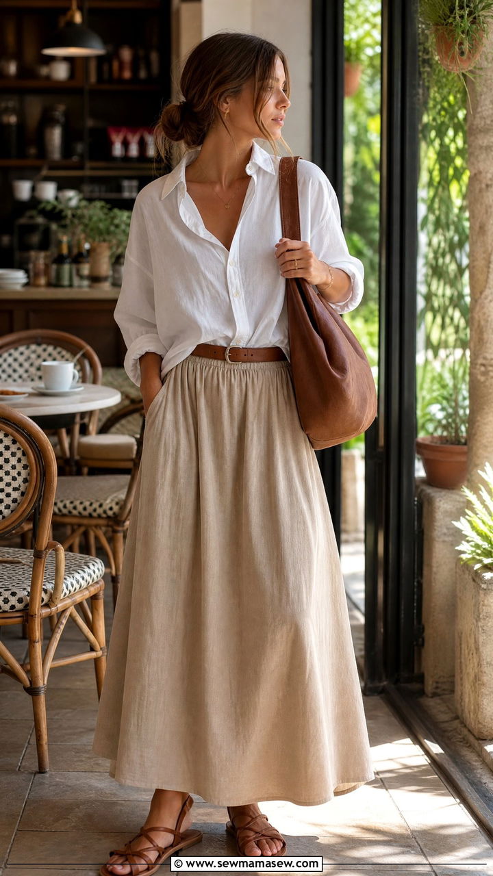 Maxi skirt with oversized button down - 25 chic maxi skirt outfit ideas