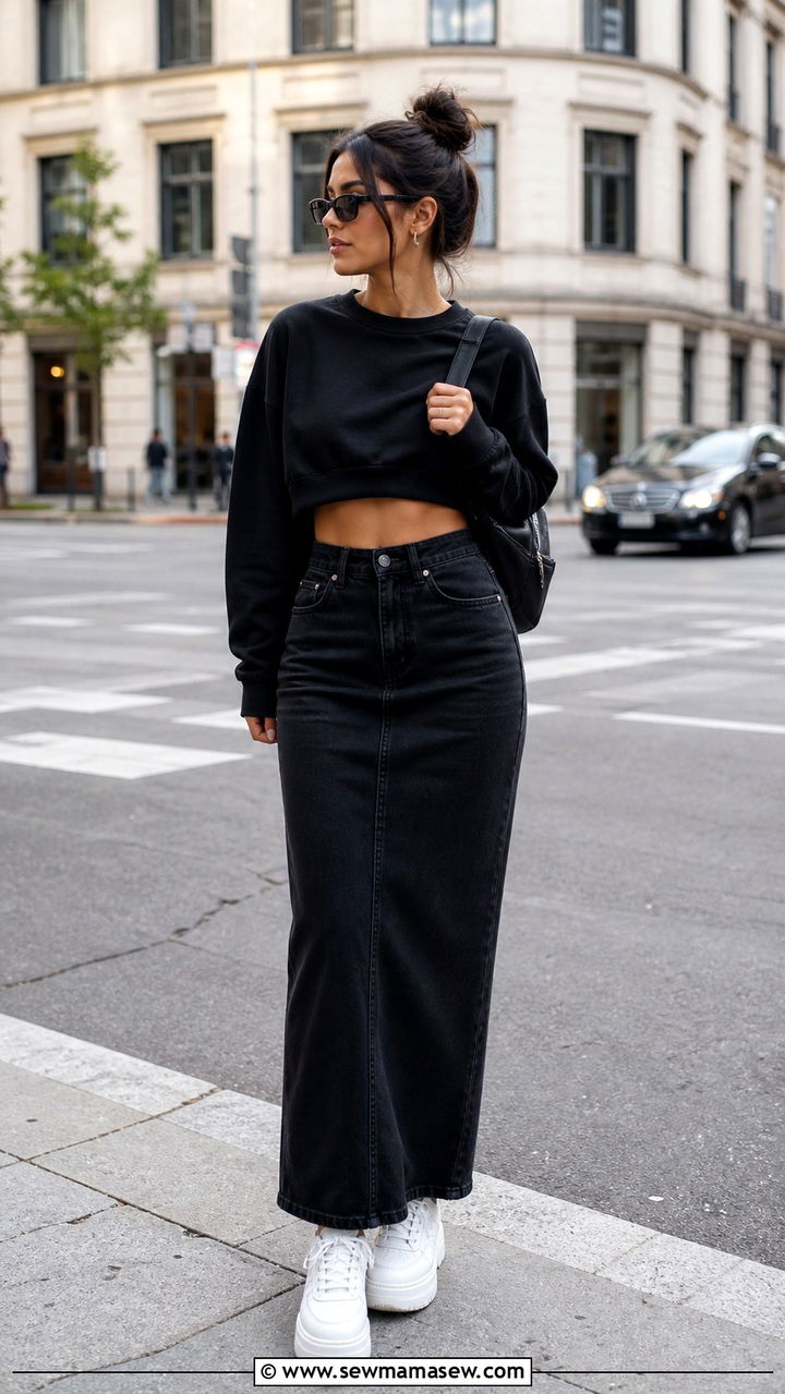 Maxi skirt with platform sneakers outfit - 40 maxi skirt outfit ideas