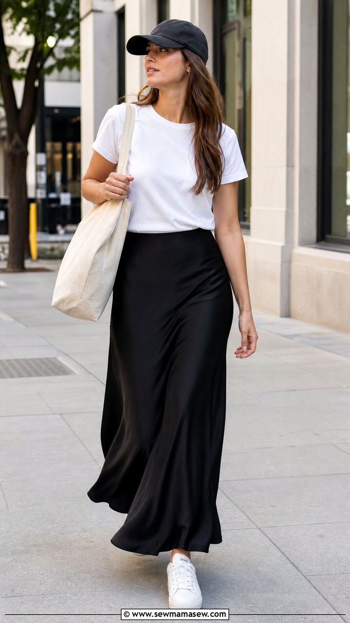 Maxi skirt with sneakers for casual days - 25 chic maxi skirt outfit ideas