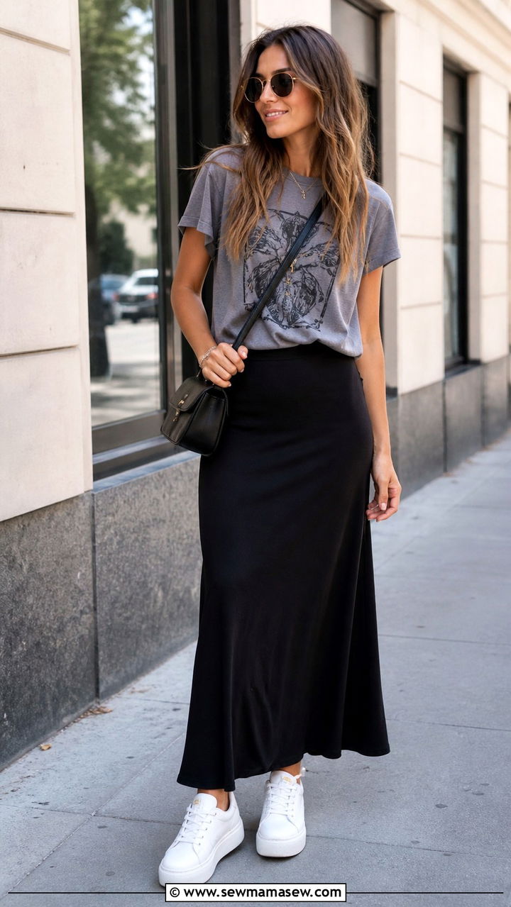 Maxi skirt with sneakers outfit - 40 maxi skirt outfit ideas