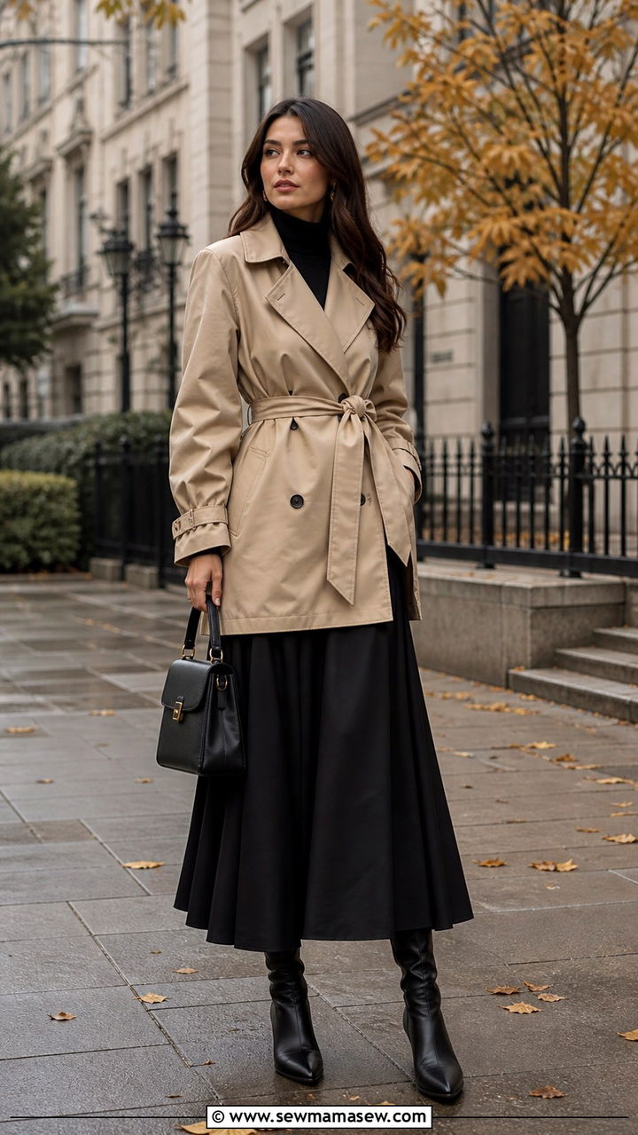 Maxi skirt with trench coat outfit - 40 maxi skirt outfit ideas
