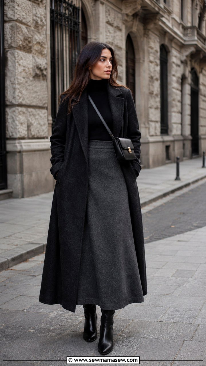 Maxi skirt with turtleneck and knee high boots - 30 How to style a maxi skirt