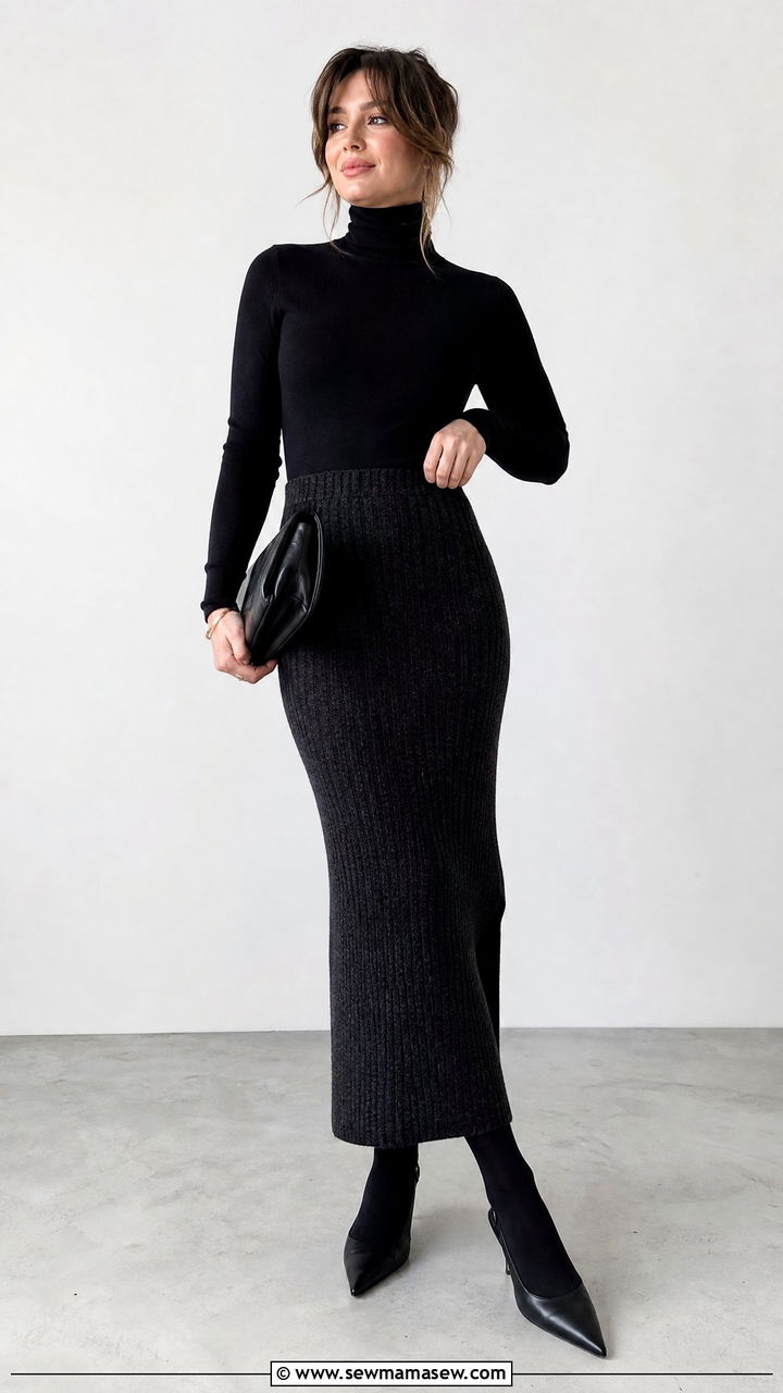 Maxi skirt with turtleneck and opaque tights - 35 how to style maxi skirt