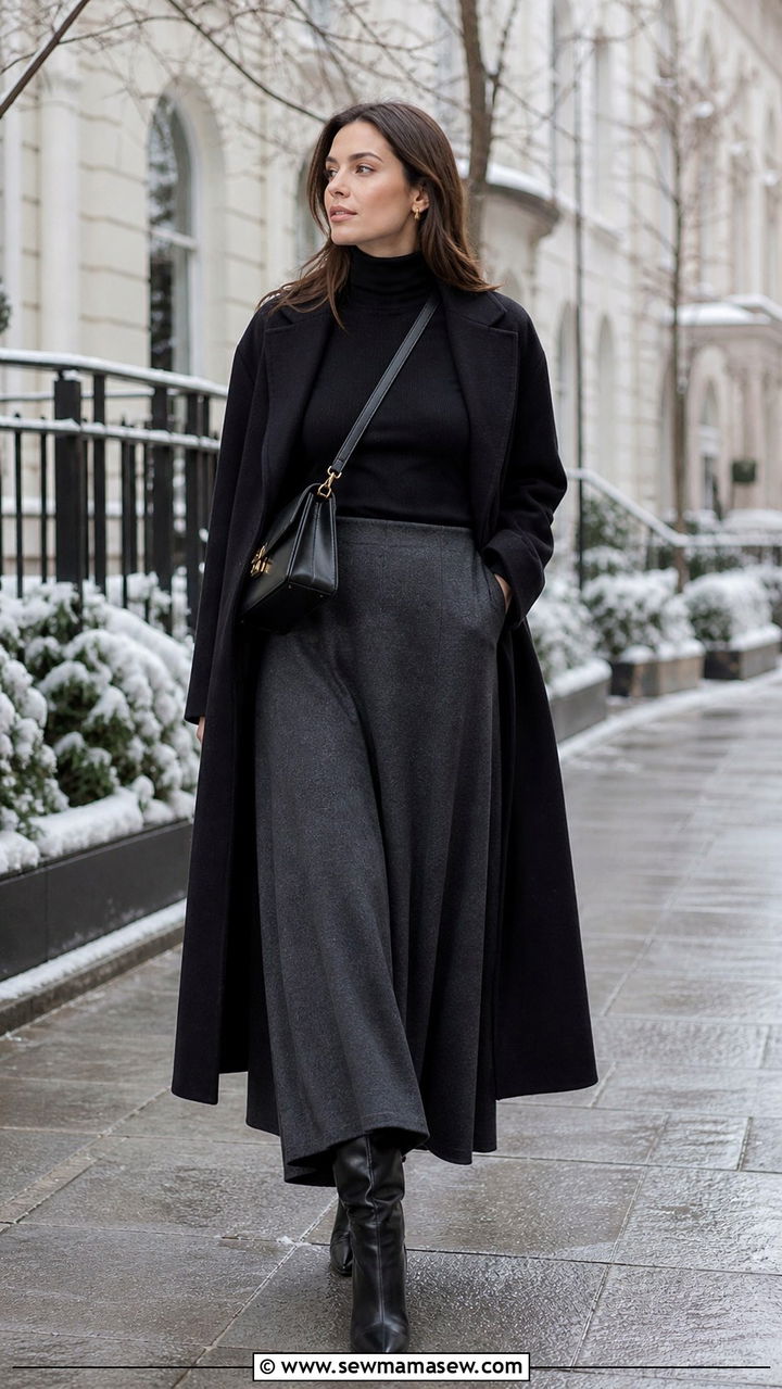 Maxi skirt with turtleneck outfit - 40 maxi skirt outfit ideas