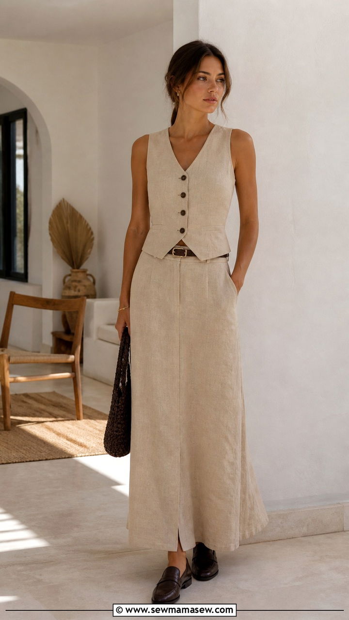 Maxi skirt with vest top outfit - 40 maxi skirt outfit ideas