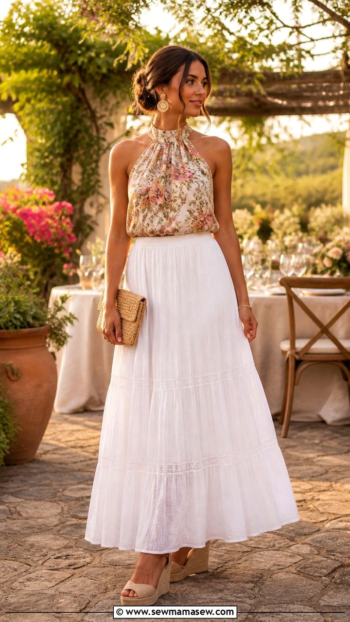 Maxi skirt with wedges outfit - 40 maxi skirt outfit ideas