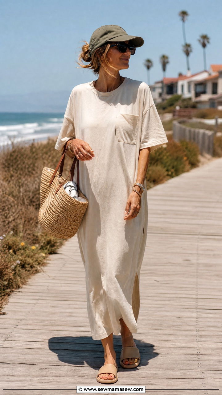 Maxi t shirt dress outfit - 30 summer athleisure outfit ideas