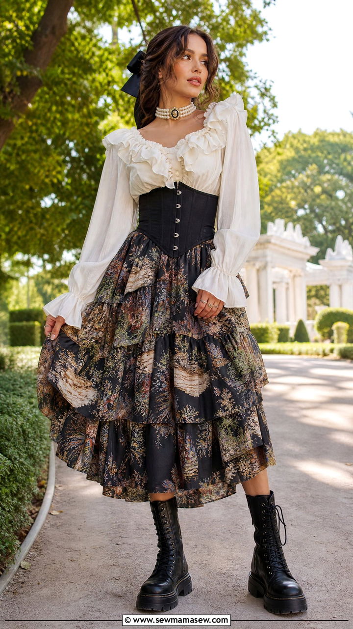 Maximalist Corset and Ruffled Blouse Outfit - 25 maximalist outfits inspo