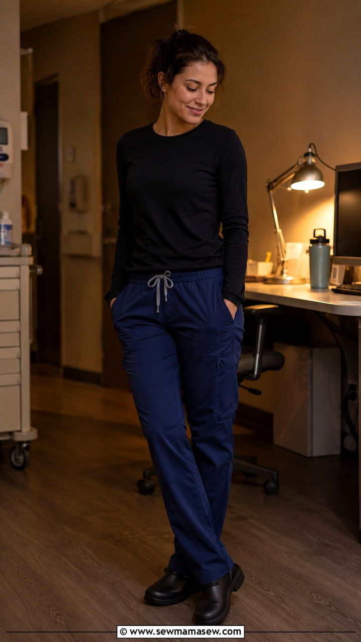 Medical Resident Night Shift Outfit With Long Sleeve Tee and Scrub Bottoms - 30 Medical resident outfit ideas