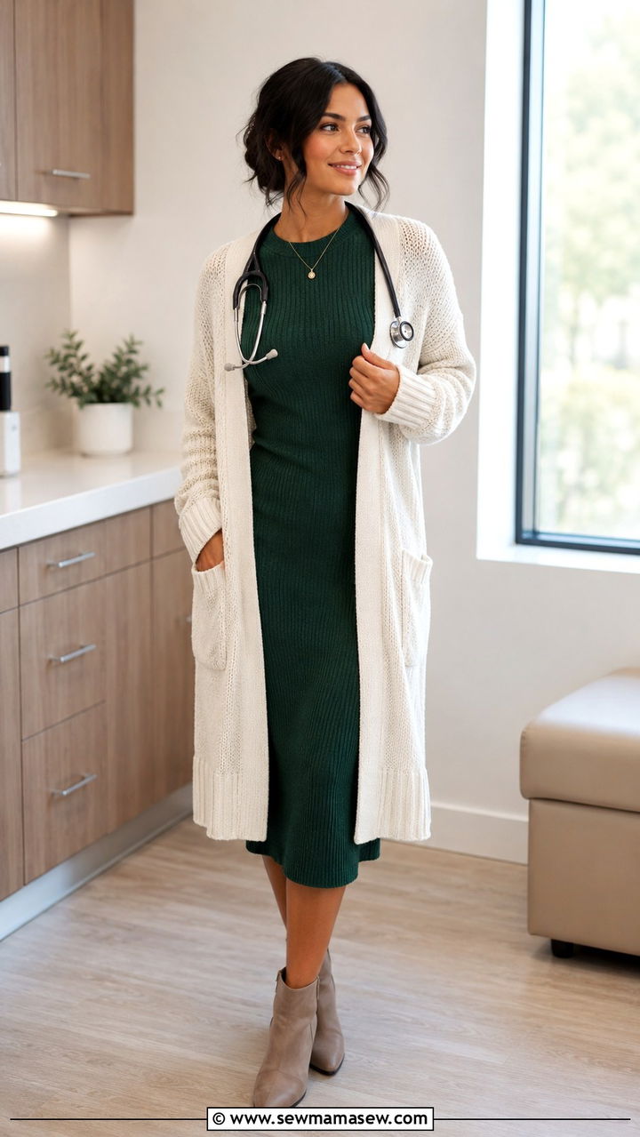 Medical Resident Outfit With Cardigan and Midi Dress - 30 Medical resident outfit ideas