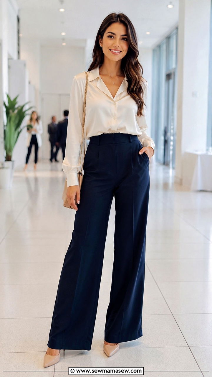 Medical Resident Outfit With High Waisted Trousers and Silk Blouse - 30 Medical resident outfit ideas