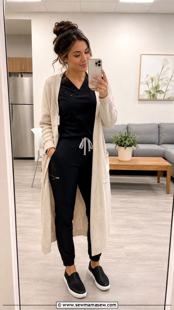 Medical Resident Outfit With Long Cardigan Over Scrubs - 30 Medical resident outfit ideas