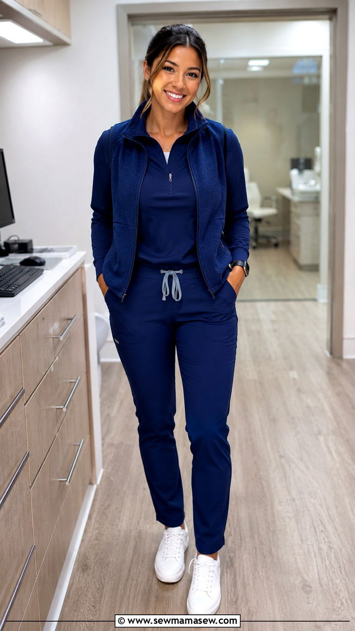 Medical Resident Scrub Outfit With Navy Set and White Sneakers - 30 Medical resident outfit ideas