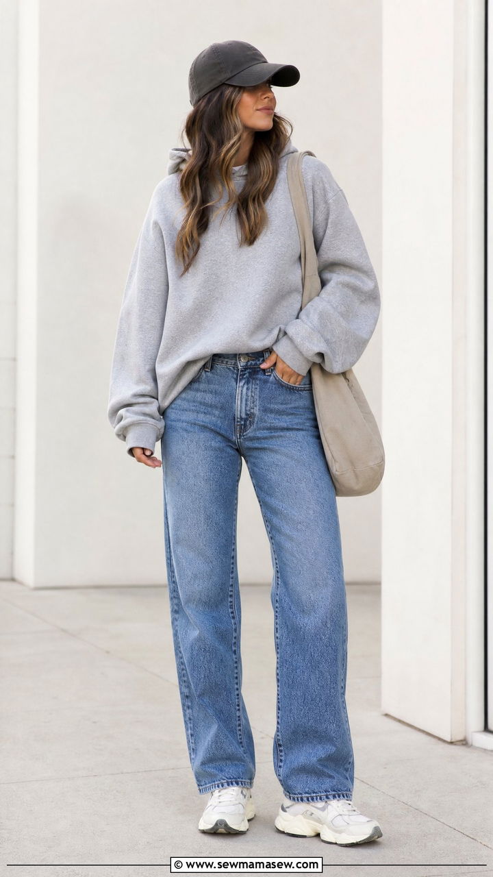 Medium wash jeans with hoodie and sneakers - 30 Medium wash jeans outfit ideas