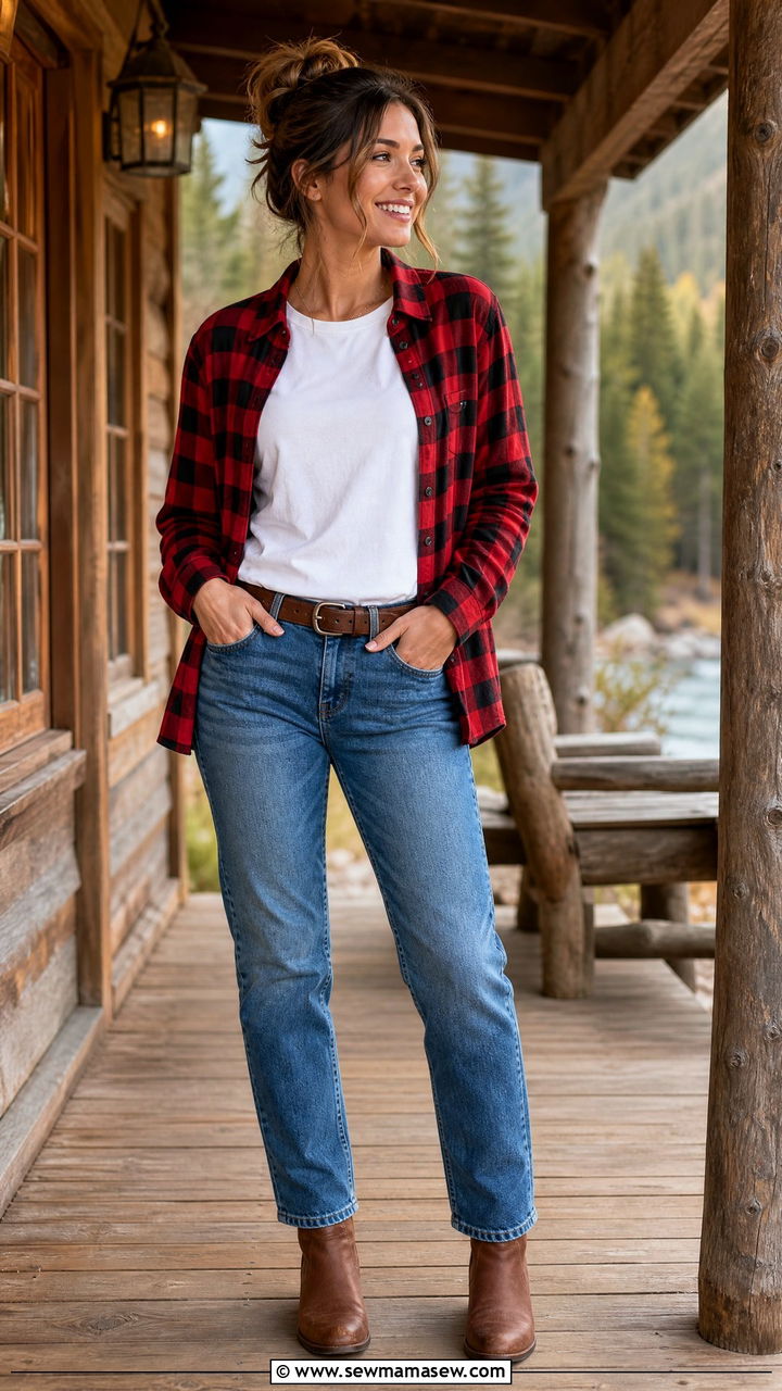Medium wash jeans with plaid shirt - 30 Medium wash jeans outfit ideas