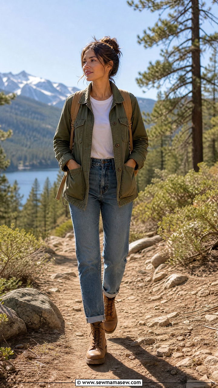 Medium wash jeans with utility jacket - 30 Medium wash jeans outfit ideas