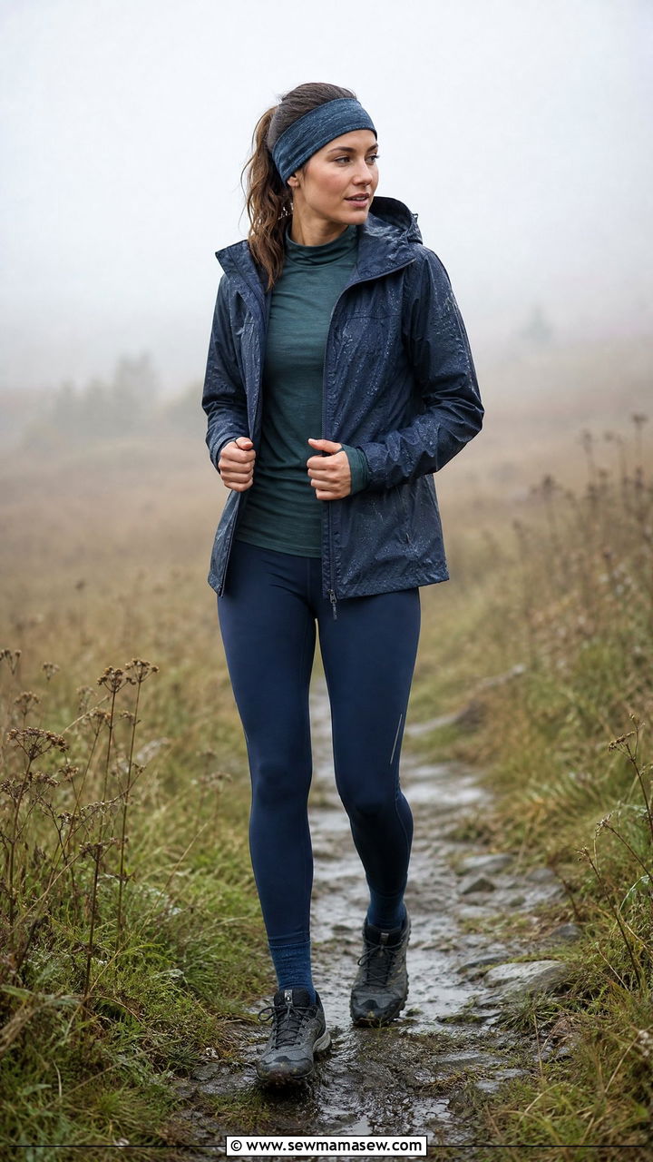 Merino Wool Base Layer With Rain Jacket and Running Tights - 25 Running outfit ideas rainy weather