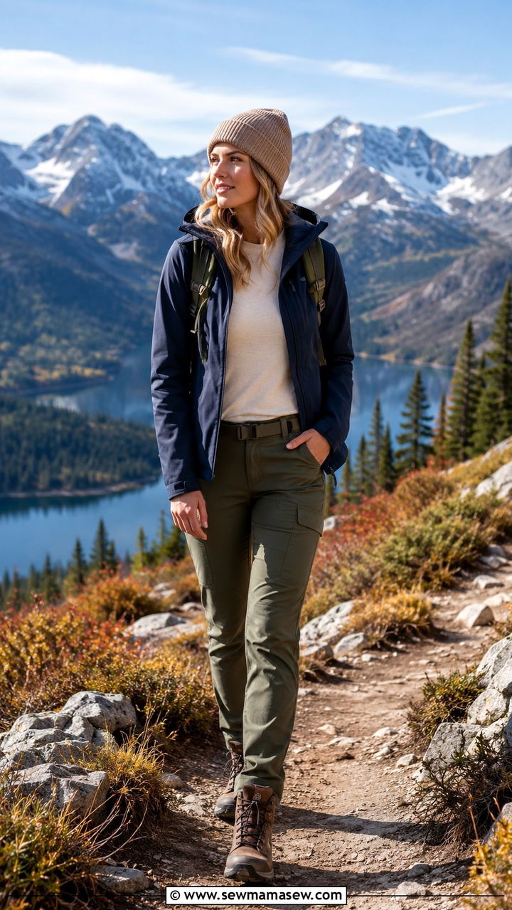 Merino Wool Base Layer and Softshell Jacket with Hiking Pants - 30 hiking outfit ideas for women