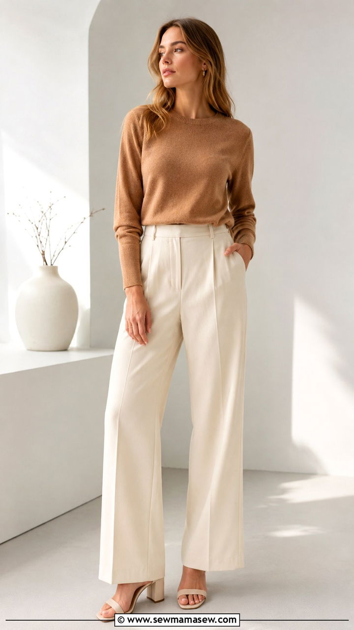 Merino sweater and wide leg trousers outfit - 30 scandinavian capsule wardrobe outfits