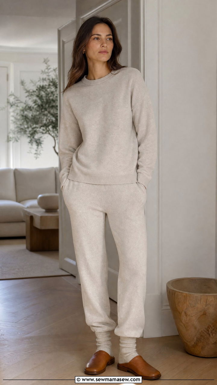 Merino wool full lounge set in oatmeal - 35 Hygge loungewear outfit ideas