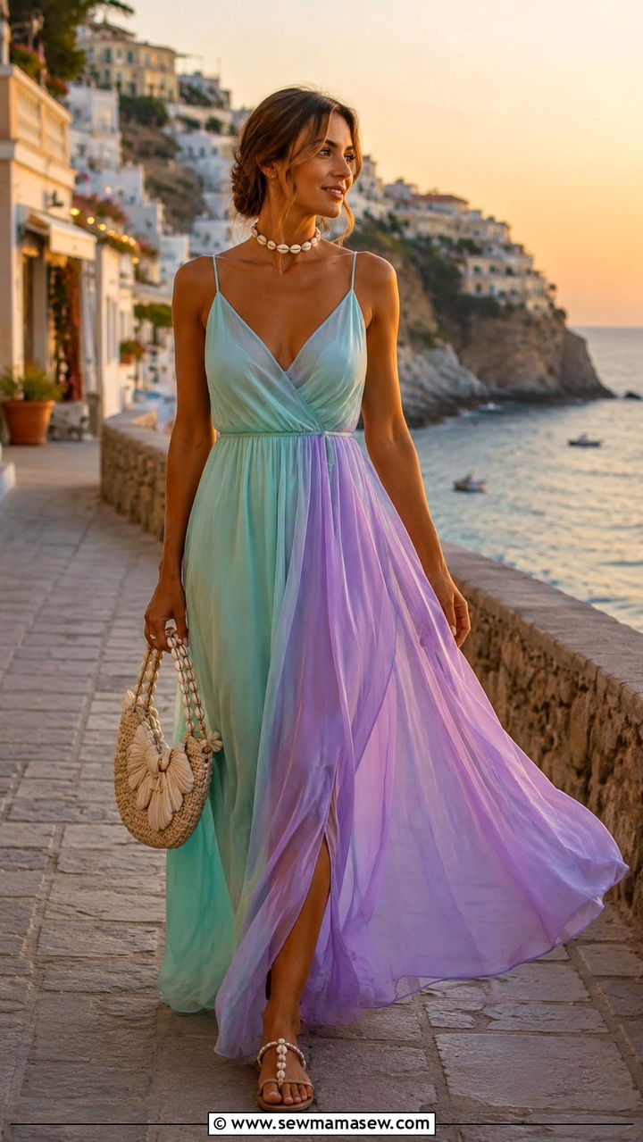 Mermaidcore Vacation Outfit With A Flowy Maxi And Sandals - 25 Mermaidcore outfit ideas