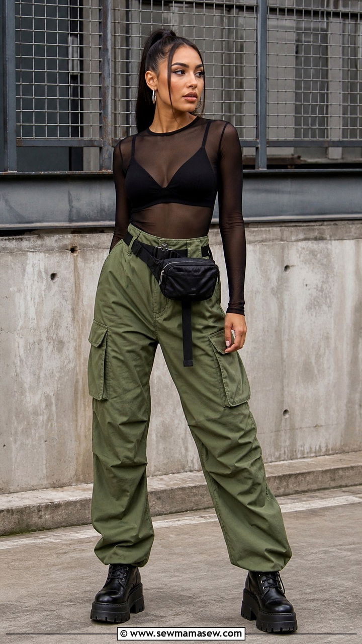 Mesh Bodysuit and Cargo Pants Concert Outfit - 40 Concert outfit ideas
