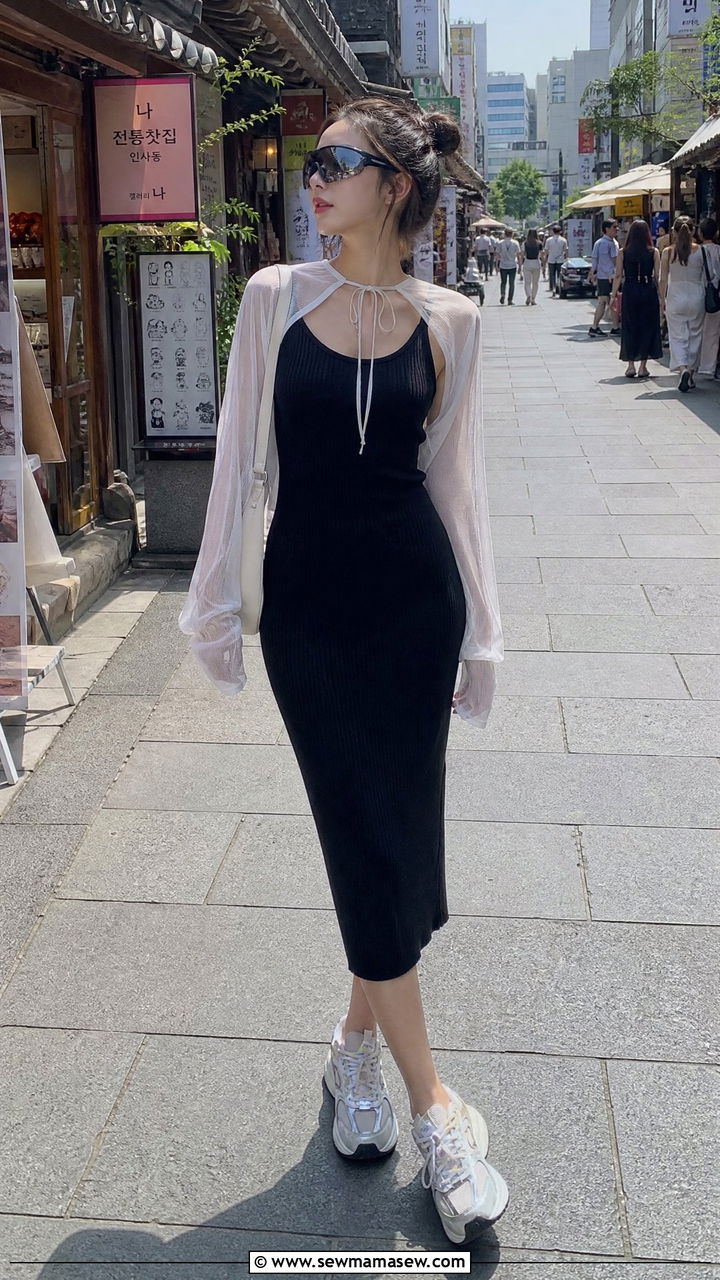 Mesh Bolero and Tank Dress Outfit - 40 What to wear in Seoul