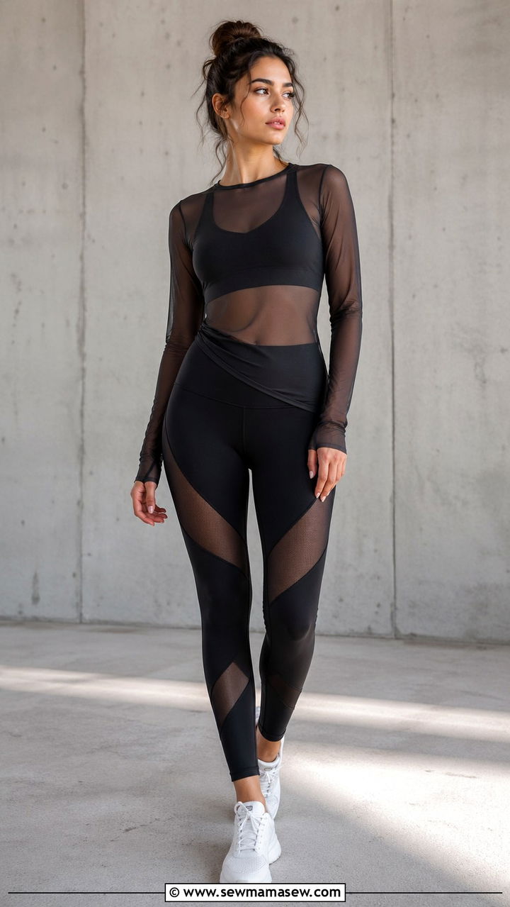 Mesh Overlay Yoga Outfit - 40 Yoga outfit ideas