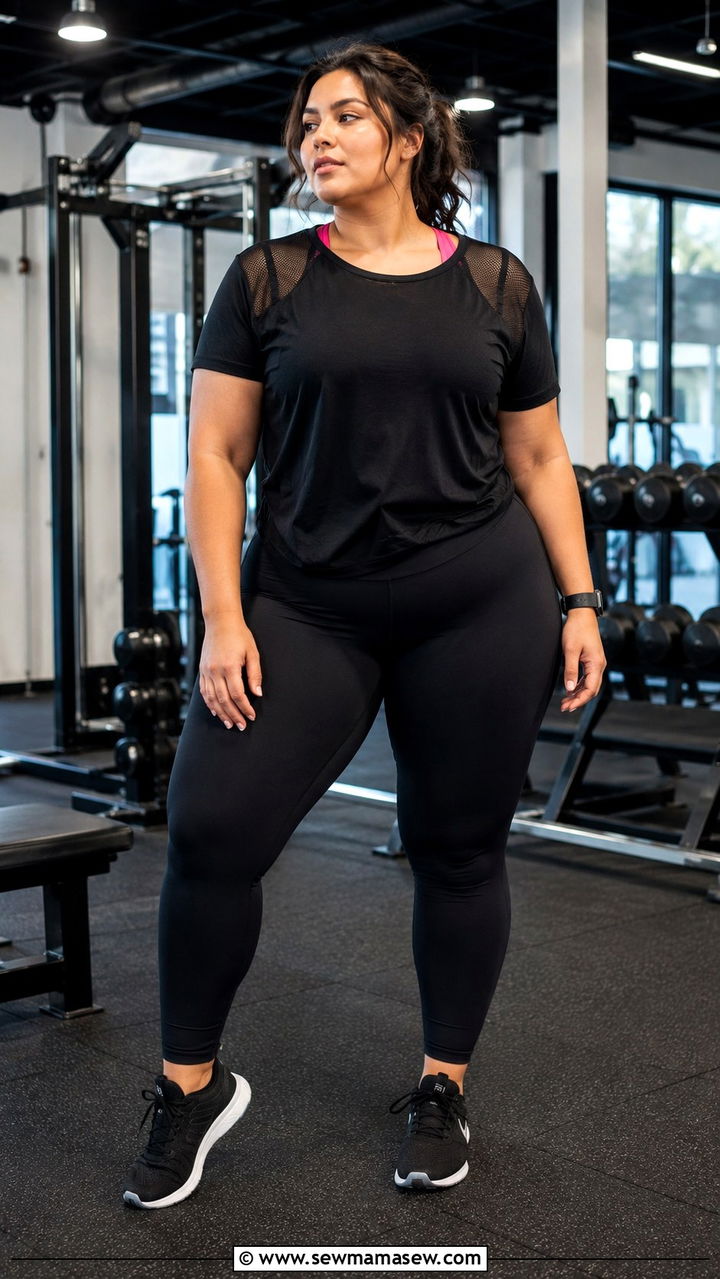 Mesh Panel Top with High Rise Black Leggings - 30 Gym outfit ideas plus size