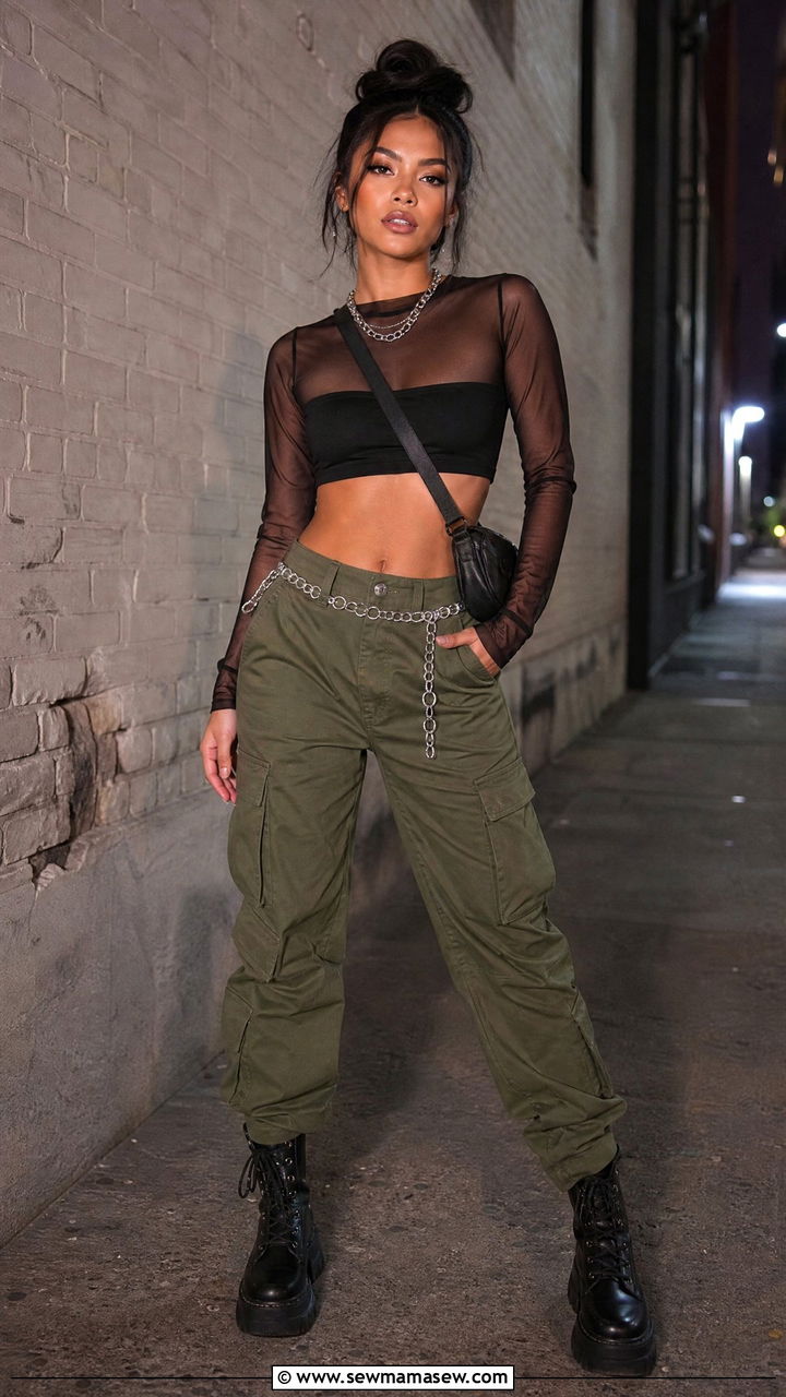 Mesh Top Cargo Pants Outfit - 40 Y2K outfits