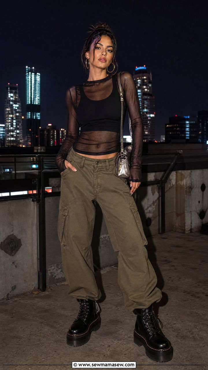Mesh Top and Cargo Pants Outfit - 30 streetwear outfits inspo