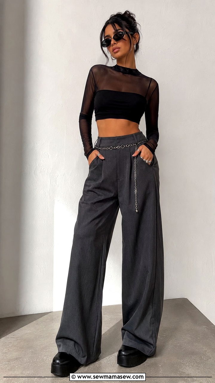 Mesh Top and Wide Leg Trousers Y2K - 25 y2k capsule wardrobe outfits