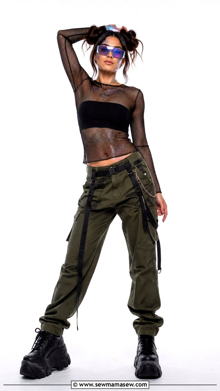 Mesh bodysuit with utility pants - 25 Austin City Limits outfit ideas