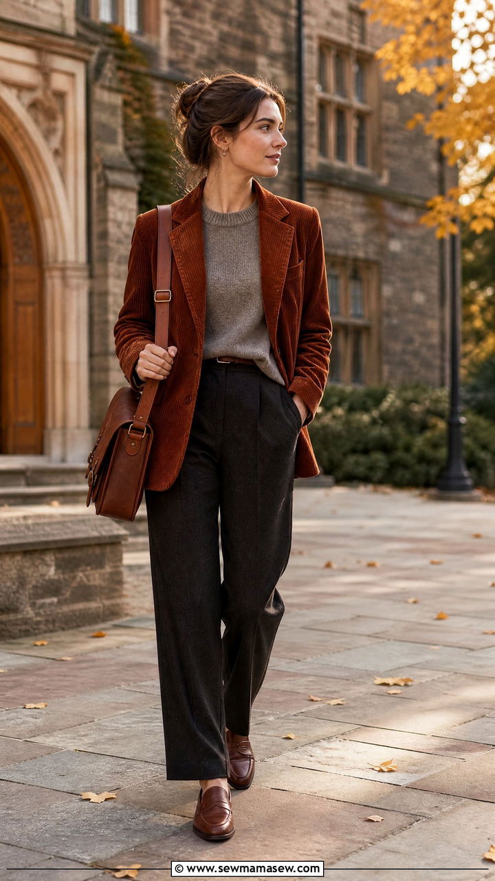 Messenger Bag With Corduroy Blazer And Trousers - 30 Messenger bag outfit ideas