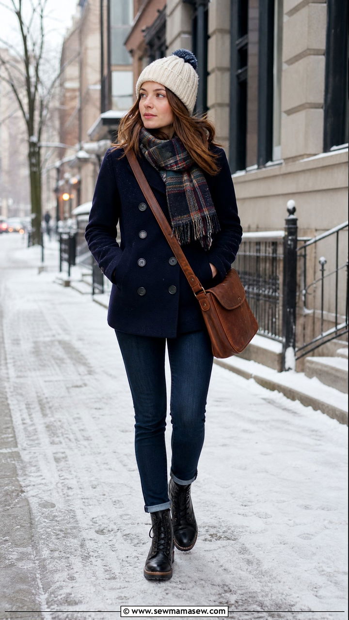 Messenger Bag With Peacoat And Scarf - 30 Messenger bag outfit ideas