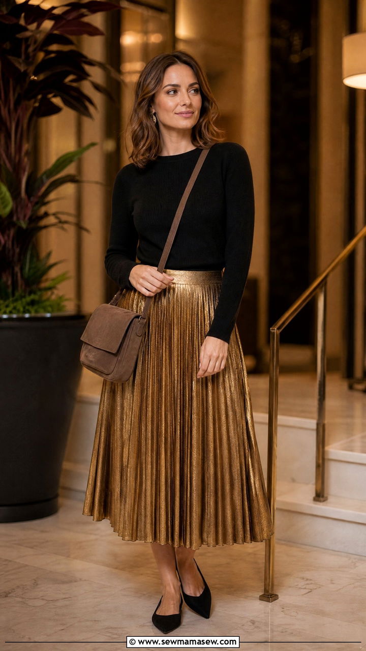 Messenger Bag With Pleated Midi Skirt - 30 Messenger bag outfit ideas