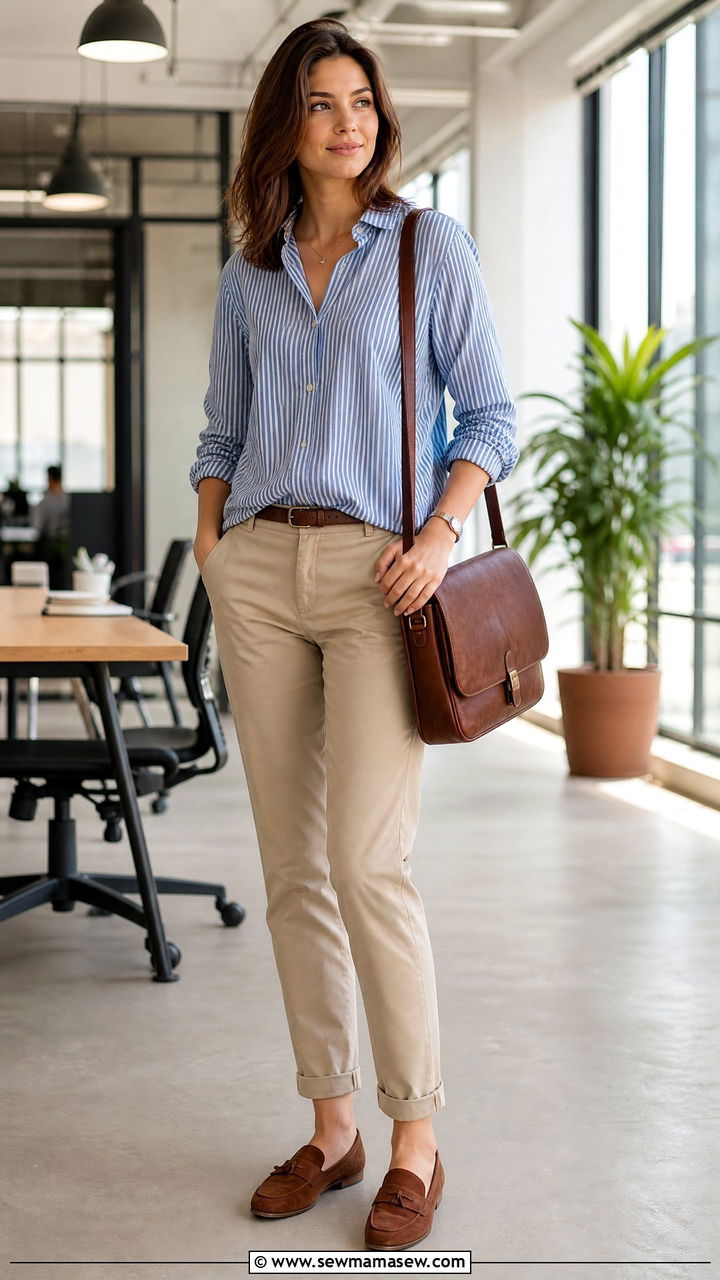 Messenger Bag With Striped Shirt And Chinos - 30 Messenger bag outfit ideas