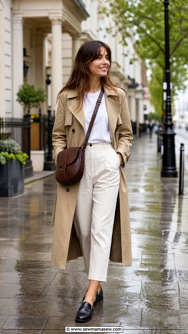 Messenger Bag With Trench Coat And Loafers - 30 Messenger bag outfit ideas